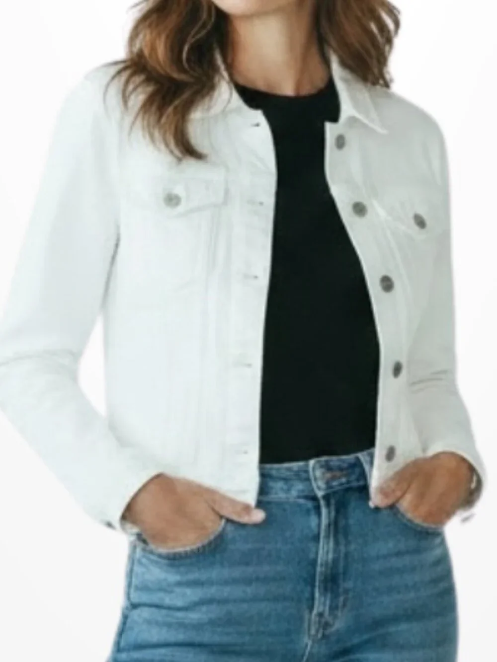 Two by Vince Camuto White Denim Trucker Jacket Classic Fit XL